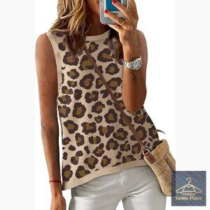 Striped Color Block High Neck Tank Top Loose Knit Sleeveless Blouse